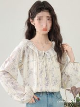法式长袖雪纺衫女春秋新款荷叶边碎花衬衫甜美减龄打底衫上衣