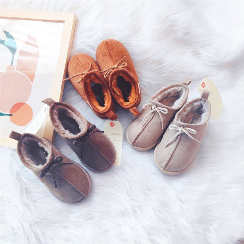 Export tete's winter foreign trade children's lace-up suede thickened warm cotton shoes for boys and girls snow boots