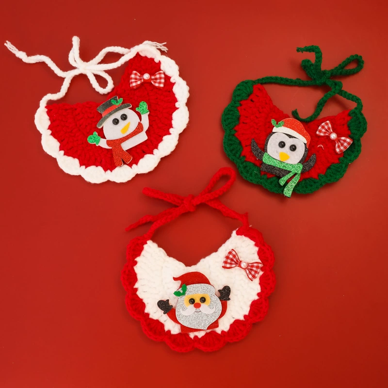 Домашние животные вязаные нагрудники Рождественский шарф Кошки собаки Домашние животные товары теплые ручные воротники банты украшения