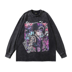 TKPA嘻哈潮牌男裝上衣日系卡通動漫印花寬鬆水洗做舊男女長袖t恤