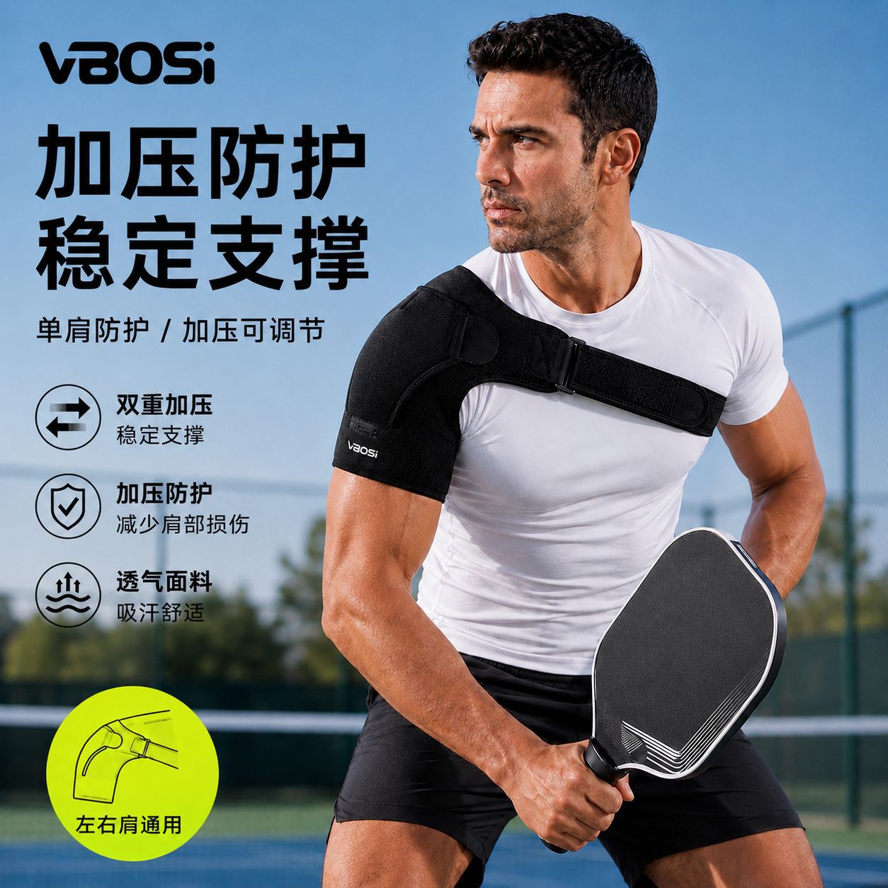 Breathable, pressurized, and fixed shoulder protector to prevent muscle strain, suitable for outdoor tennis and fitness activities, factory wholesale, cross-border