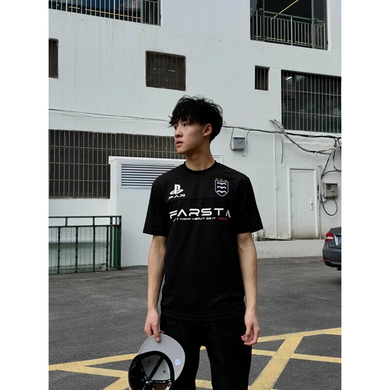 American Street Style Slogan Embroidered Spoof Logo Mesh Short-Sleeved Men's Summer Casual Loose Jersey T-Shirt