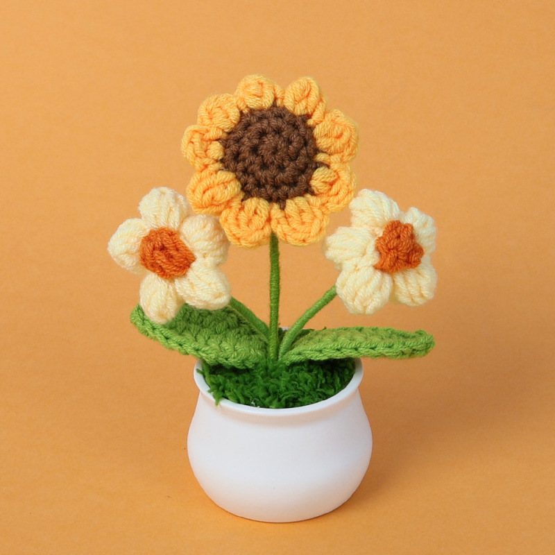 完成品クロスボーダーニットウールひまわり鉢植え造花研究デスクトップ装飾品卒業子供の日の小さなギフト|undefined