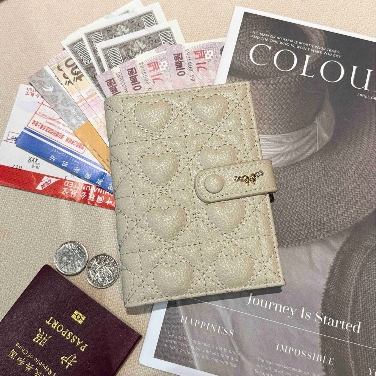 Diamond pattern premium passport wallet, portable travel organizer
