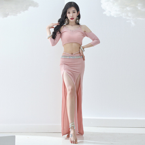 Belly dance 2024 spring and summer new style hot drill training clothes suspender long skirt suit sexy oriental performance group uniform