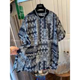 【胖妹妹】夏季新款民族风复古蕾丝短袖t恤女宽松别致洋气上衣服