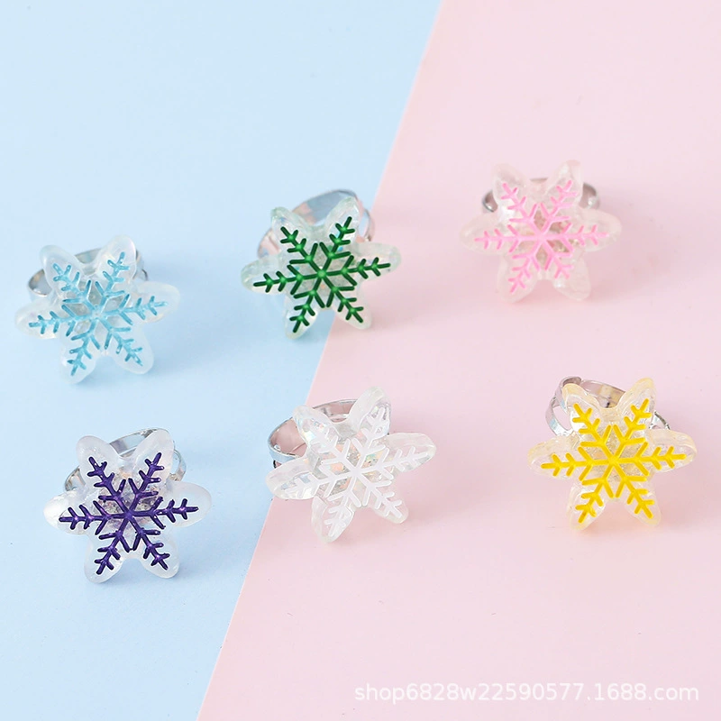 Детские кольца с блестками и снежинками из смолы, регулируемые держатели для колец, оптом, для девочек