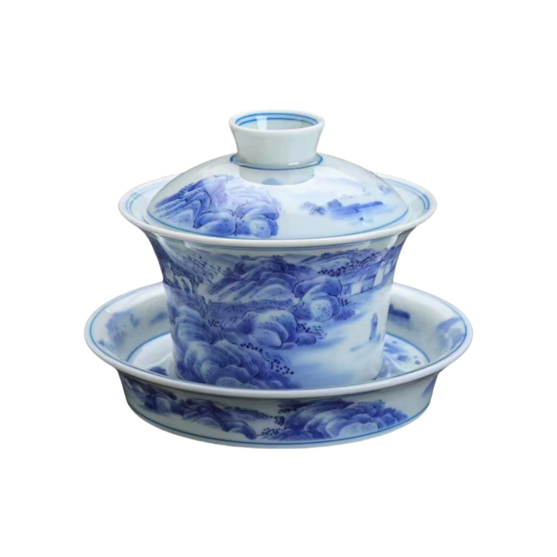 Sansui, blue and white ceramic retro tea cup