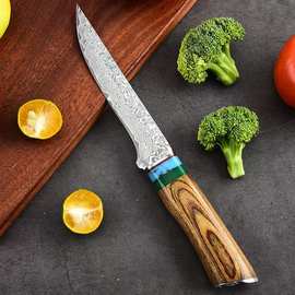 大马士革VG10户外直刀锤纹镜光刀片黄檀木手柄牛皮刀套收藏高端刀