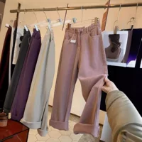 Свободные прямые джинсы, фуксия, высокая талия плюс‑сайз (M–4XL), свободный крой для осени