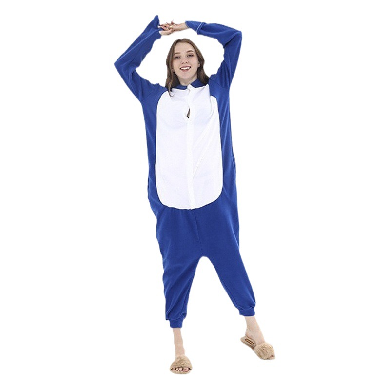 Pijama de animales de dibujos animados de Amazon, disfraz de pingüino azul y negro para adultos, disfraz de fiesta, grueso y cálido