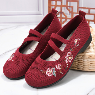 Summer Mesh Fly Woven Embroidered Women's Shoes Soft Sole Breathable Middle-Aged and Elderly Mother's Shoes New Old Beijing Cloth Shoes Women's Flats
