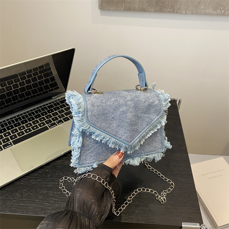 2024 nuevo estilo extranjero bolso retro denim bordes bordes bordados bolso cuadrado simple personalidad mochila de hombro