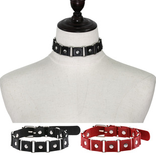 European and American cross-border punk Gothic temperament stitching necklace neckline simple personality chain buckle necklace puleather collar
