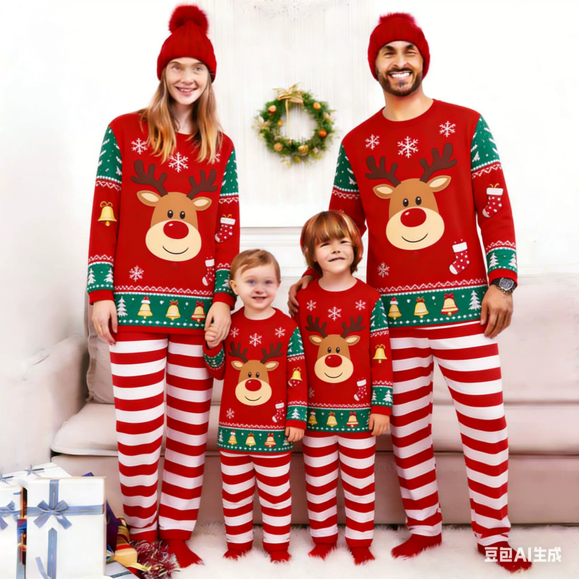 Новинка 2026 года: Европейские и американские семейные пижамы с принтом оленей и клетчатым узором для отдыха, рождественские комплекты для всей семьи