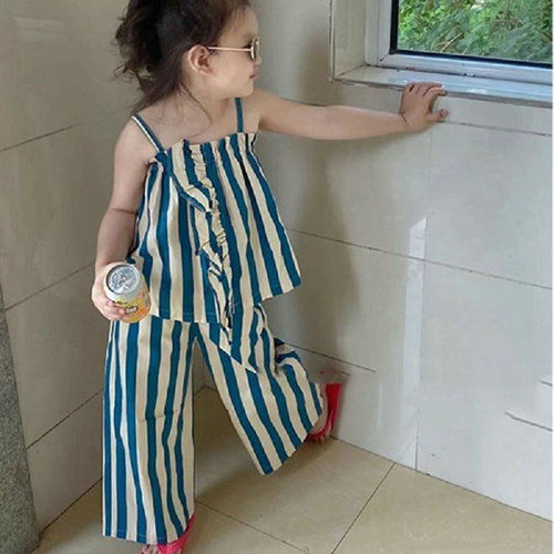 Girls suit striped suspender top and nine-point pants two-piece set 24 summer clothes new foreign trade children's clothing dropshipping
