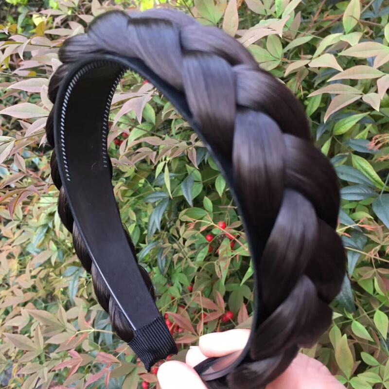 A34假髮發箍加粗加厚款黑棕色