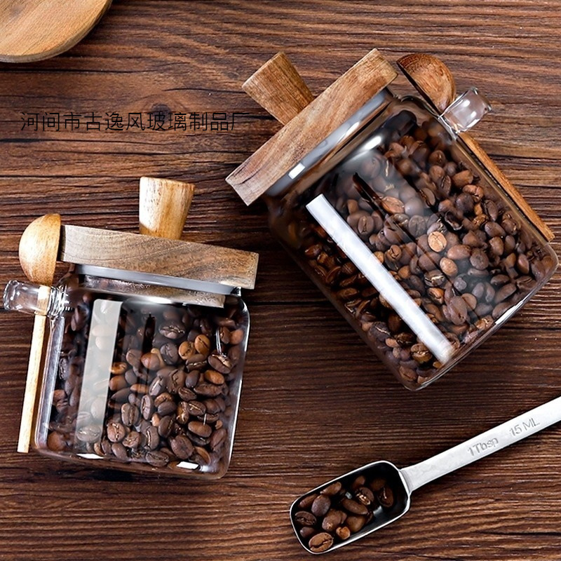 Cross-Border Dropshipping Coffee Bean Storage Jar with Spoon, Glass Sealed Jar, Household Coffee Bean Storage Jar, Bean Storage Bottle