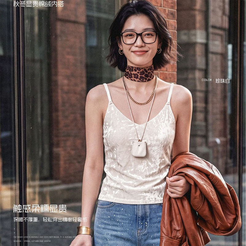 711 Autumn/Winter V-neck thermal camisole for women, one-piece design, no bra needed, with built-in cups, push-up effect, can be worn as an outer layer or inner layer, and makes you look slimmer