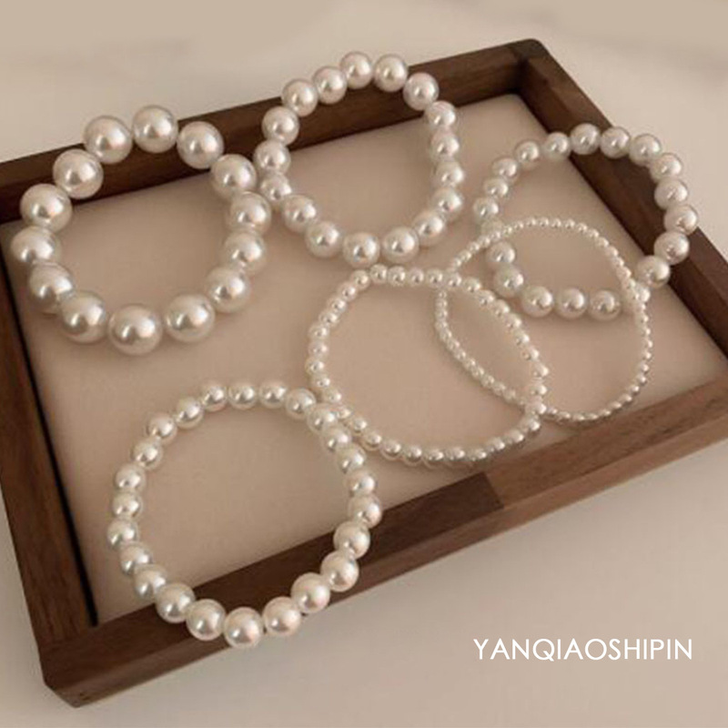 French Retro Simple Pearl Elastic Bracelet French Light Luxury Fashion Bracelet Internet Popular Daily All-Match Elegant Bracelet