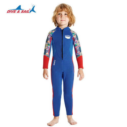 DIVE&SAIL new children's warm wetsuit 2.5MM one-piece long-sleeved thickened wetsuit swimming surfing suit