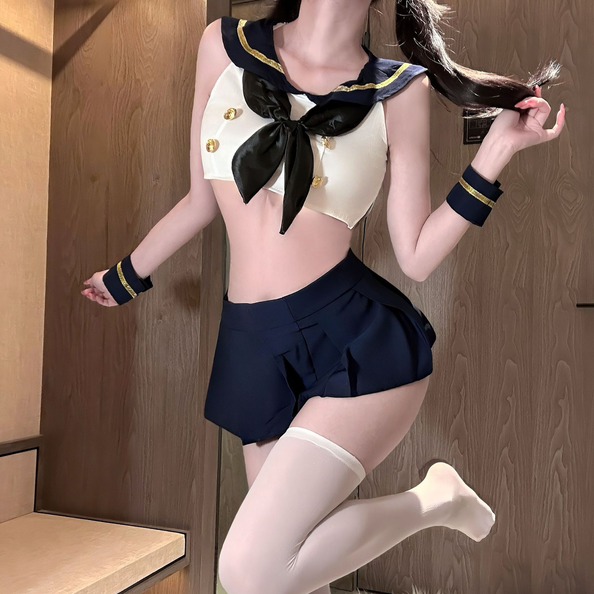 Su's Sexy See-Through Sailor Suit Sexy Lingerie Passion Suit College Uniform Temptation Role Play Exposed Waist