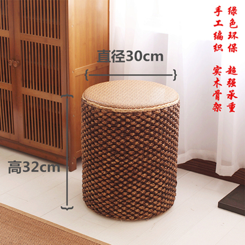 Taburete bajo de ratán taburete redondo taburete de paja sofá mesa de café taburete hogar sala de estar de madera maciza banco pequeño zapato cambio taburete muelle
