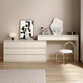 新款梳妆台实木现代简约奶油风收纳柜斗柜一体化妆桌床尾榻榻米桌
