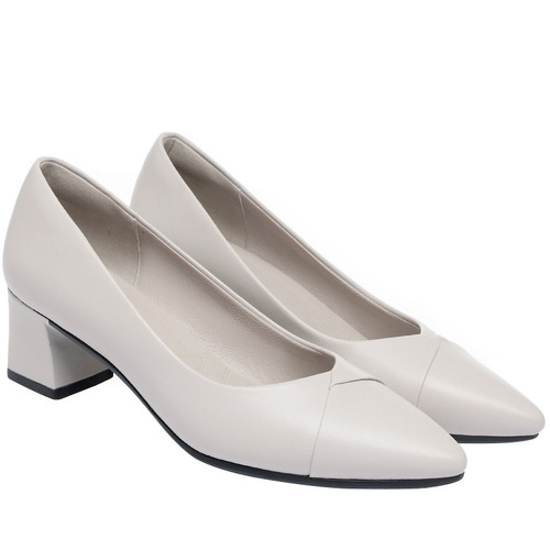 Light-mouthed leather shoes for middle-aged mothers, soft sole soft leather comfortable middle heels for women, thick heels, spring and autumn single shoes work shoes