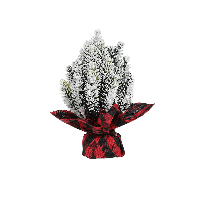 Plástico 13CM mini árbol de Navidad de escritorio verde cinturón de nieve cubierto de tela pequeña decoración de Navidad