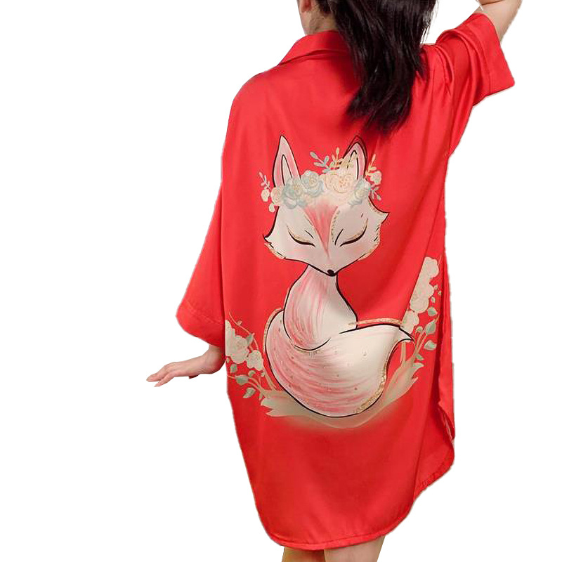 Camisas delgadas de verano, pijamas, falda de seda, textura de alta calidad, dibujos animados, dulces, falda de dormir casera