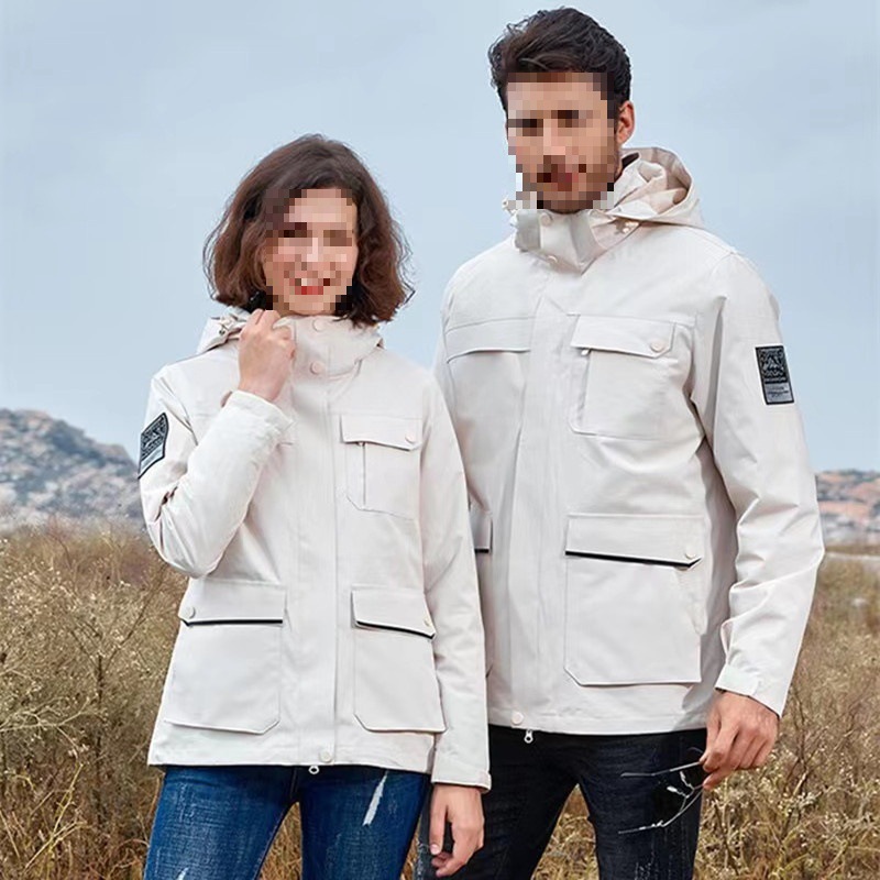 两件套冲锋衣男logo户外三合一拆卸抓绒内胆防寒工作服女印字现货