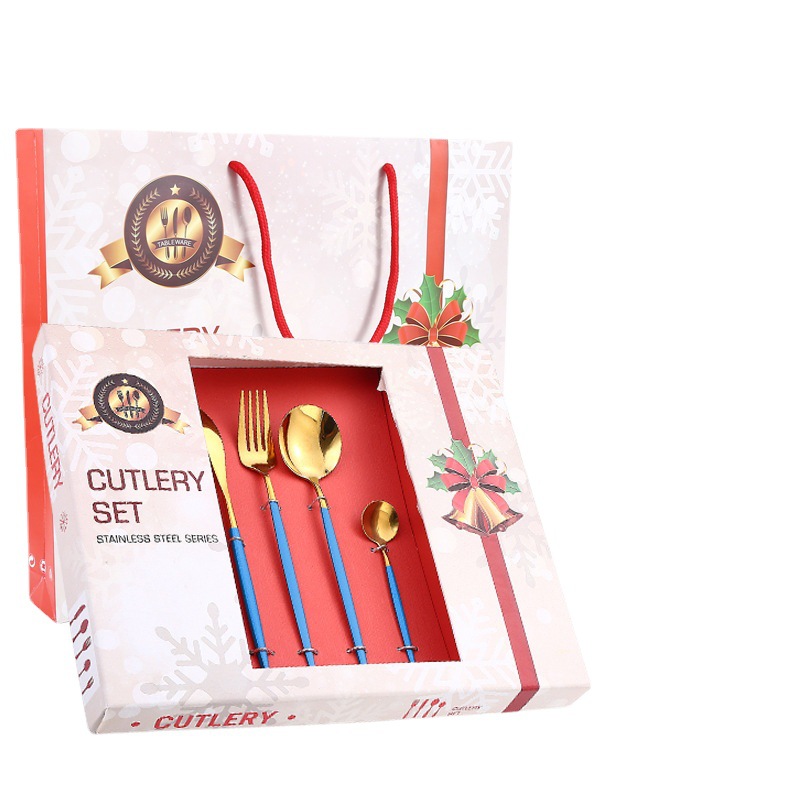 Amazon popular vajilla de acero inoxidable 24 unidades traje portugal cuatro piezas principales occidental cuchillo, tenedor y cuchara regalo caja