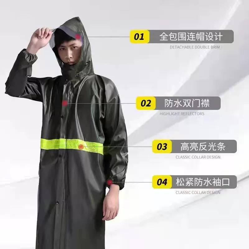 Knitted trench coat, retroreflective long raincoat, increased thickness, maxi length