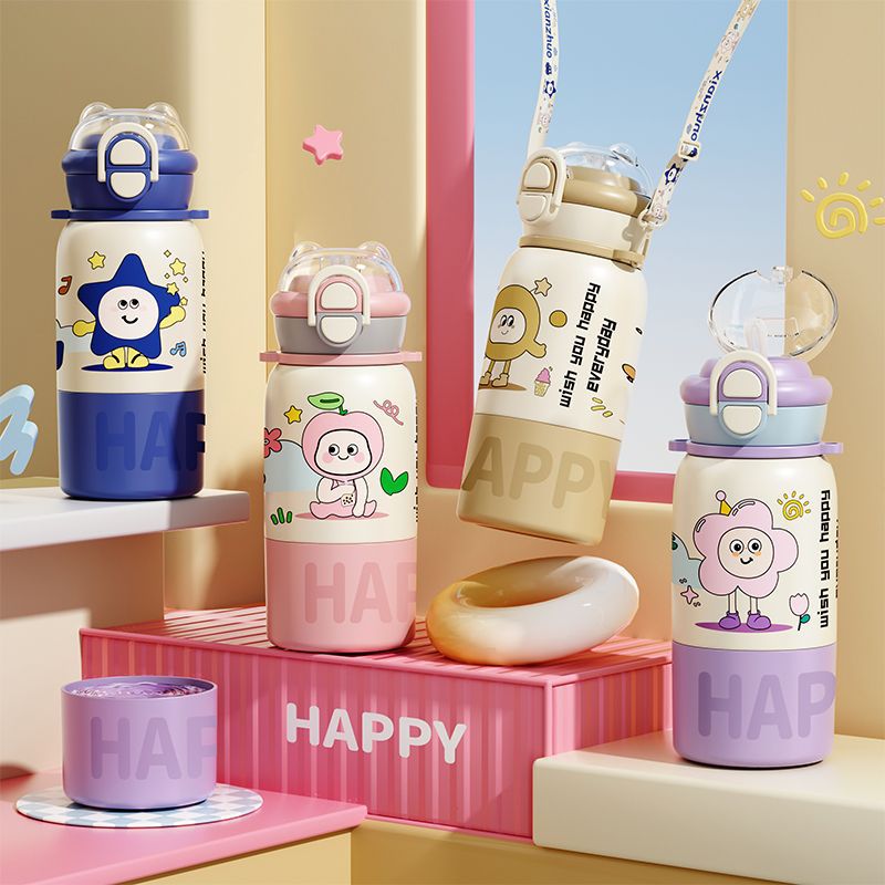 ChaoDi Niños Nueva taza de aislamiento térmico 316 taza de agua de acero inoxidable de alto valor facial tres pipas de bebidas tipo correa de gran capacidad