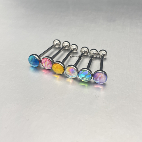 ins hot European and American popular titanium steel multi-color mermaid lin zircon tongue nail external thread stainless steel piercing jewelry