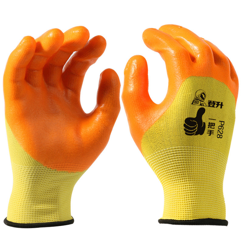 Dengsheng P628 una manija recubierta de inmersión colgando pegamento PVC resistente al desgaste ácido y álcali resistente Protección Laboral guantes de trabajo de goma