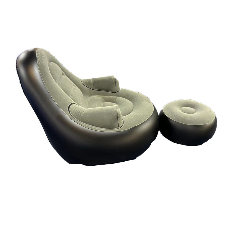 Nuevos productos de stock flocado sofá inflable acampado al aire libre una sola persona clásico gris sillón cama inflable de PVC portátil