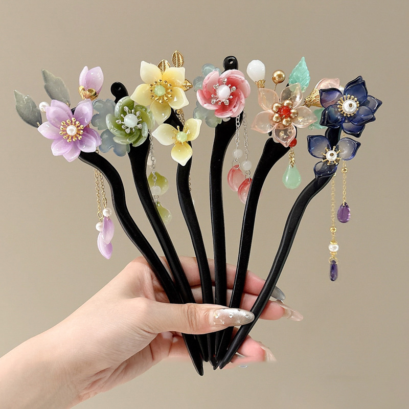 Horquilla de madera de estilo antiguo, flecos, paso a paso, nueva horquilla china, Hanfu cheongsam, sentido avanzado, horquilla de metal, accesorios para el cabello clásicos