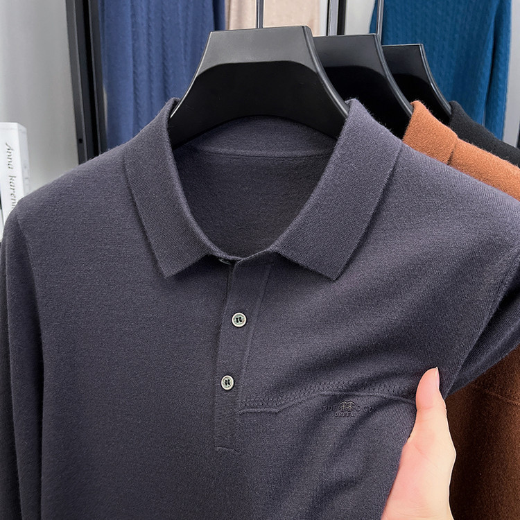 Amazon hombre de manga larga otoño y invierno transfronterizos simple con solapa nueva polo casual camiseta de color sólido