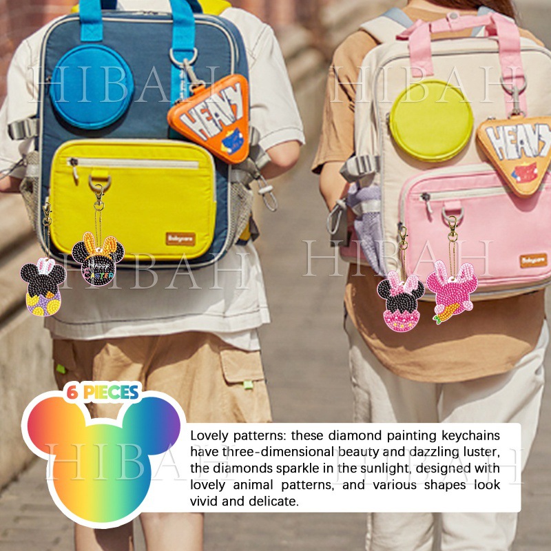 Acrílico pintado de perlas de doble cara llavero Mickey Crazy Zoo dibujos animados dibujos de diamantes DIY hechos a mano