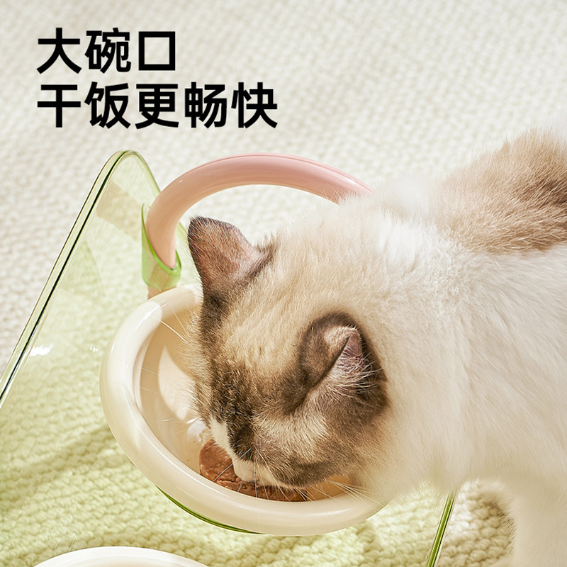 宠物双碗架猫咪碗防打翻狗盆喂食饮水碗高脚护颈宠物用品塑料猫碗|undefined