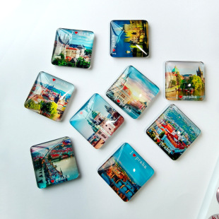 Amazon cross-border hot sale glass fridge magnet Global City scenic spot magnet travel Cultural Creative Square magnetic magnet