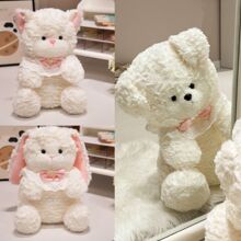 安抚小熊玩偶呆萌兔子毛绒玩具长耳兔公仔围兜小熊布娃娃小狗玩具