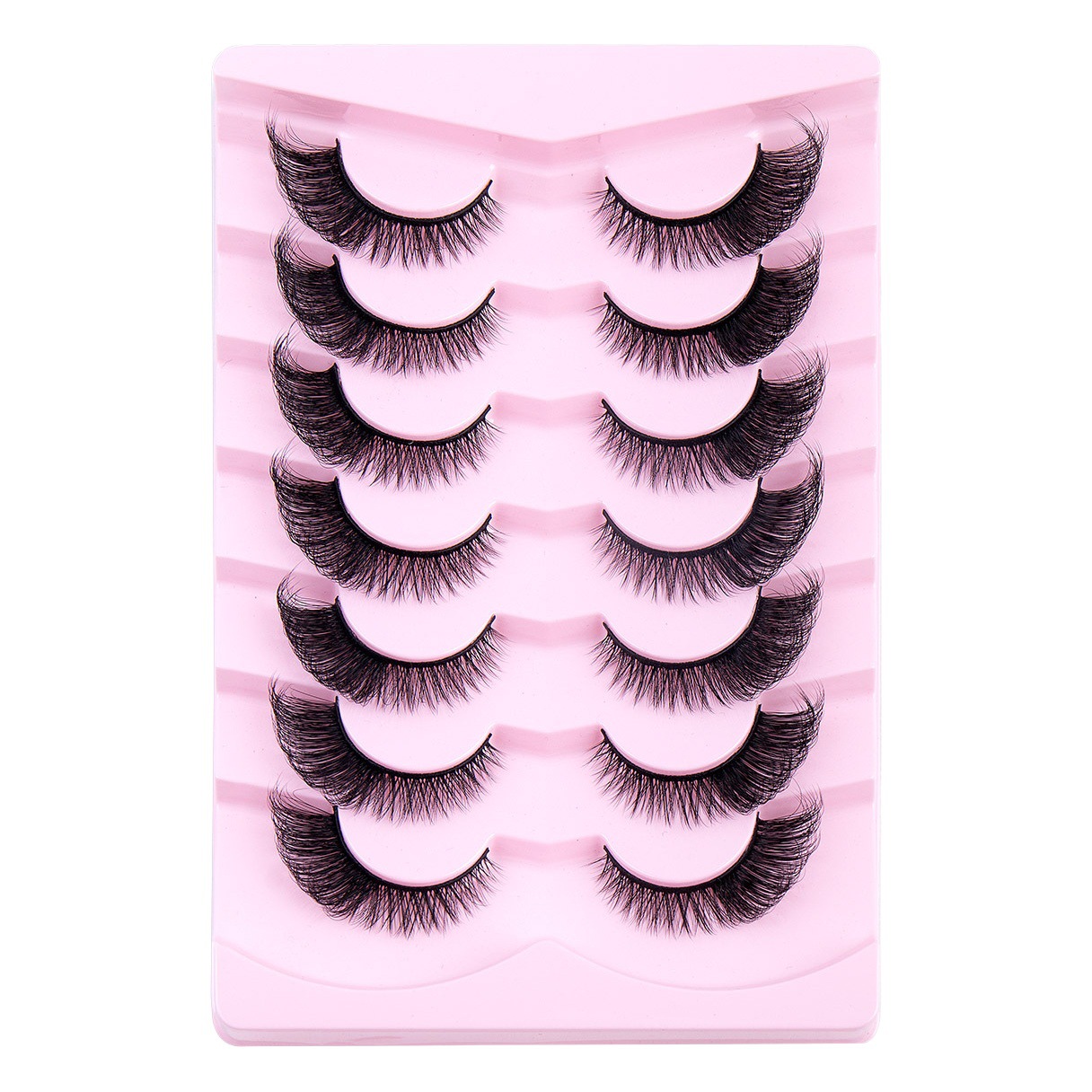 Pestañas postizas de Ojos de zorro voladores oblicuos transfronterizos europeos y americanos de Venta caliente 7 pares de pestañas alargadas de cola de ojo artificial en stock al por mayor