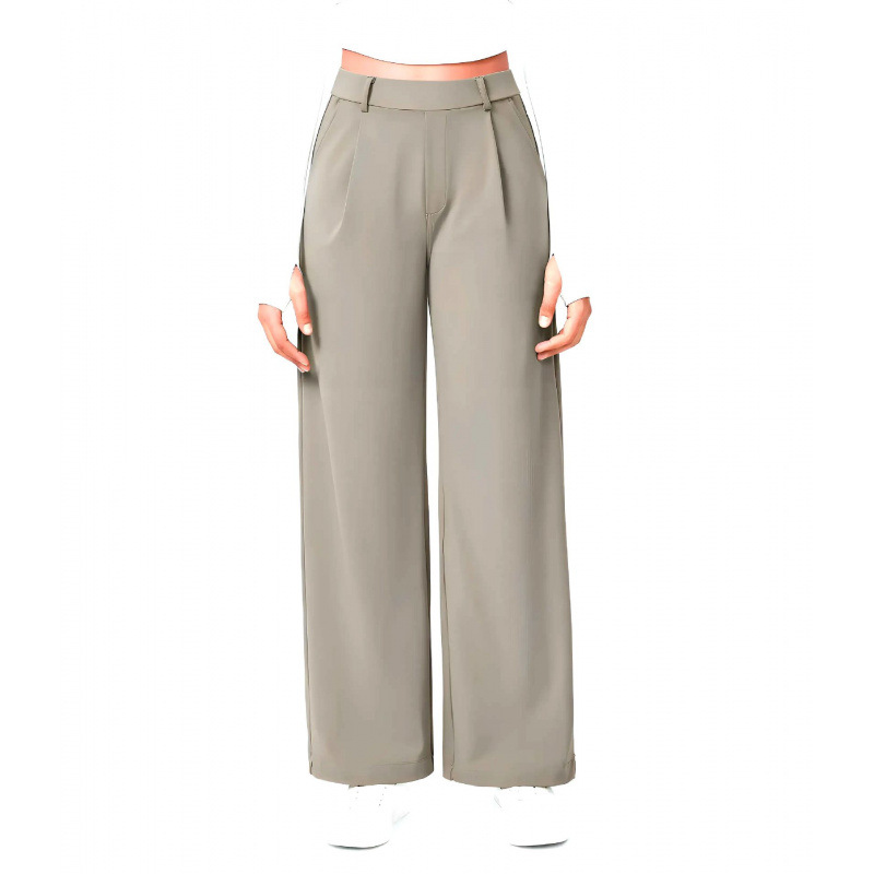 Elegant High-Waisted Straight Leg Pants For Women – Stretchy Office & Casual Trousers, Lightweight Breathable Fabric, Comfort Fit (Light Gray)_ecoleips.com