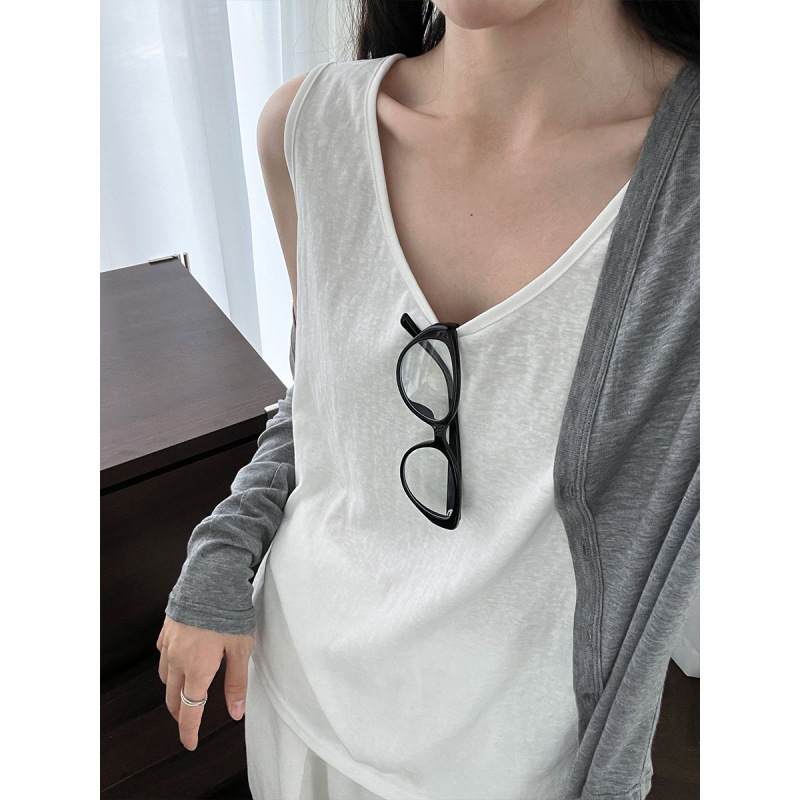 NS慵懒休闲韩系女夏季新款遛弯纸片人开衫+无袖背心套装0895|undefined