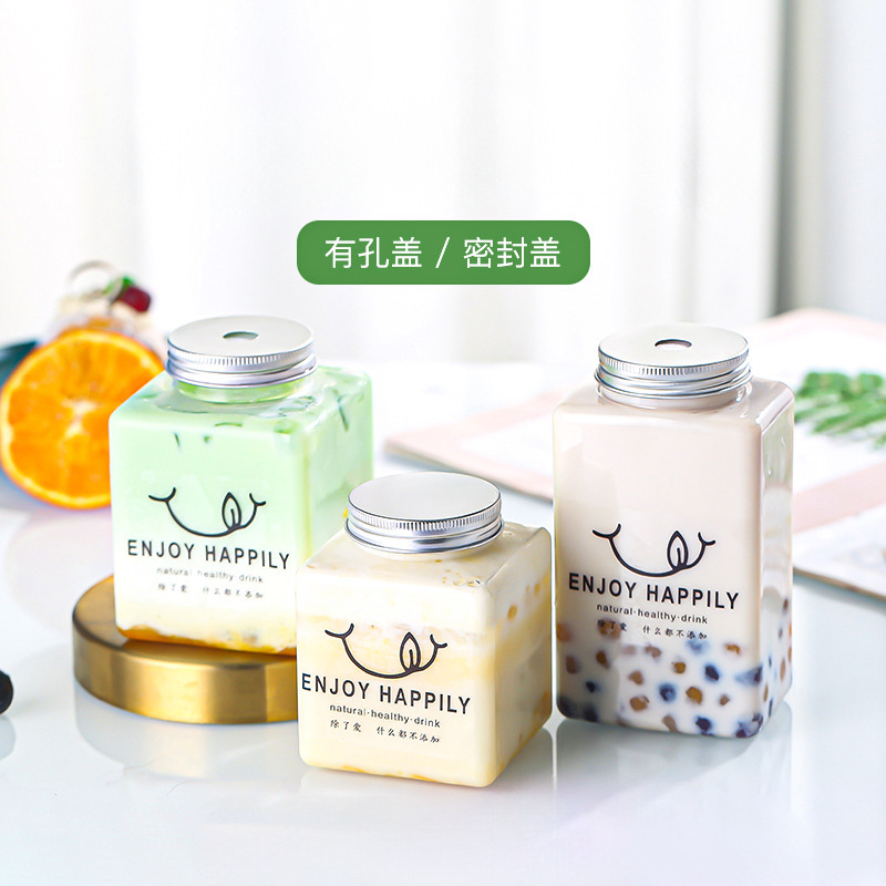 网红奶茶杯一次性密封商用批发塑料方形斗鱼罐饮料瓶饮品杯打包