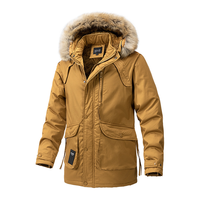 Winter outerwear for men, Korean style trend, mid to men's clothi with added fleece, thickened loose cotton jacket,_voghion.com