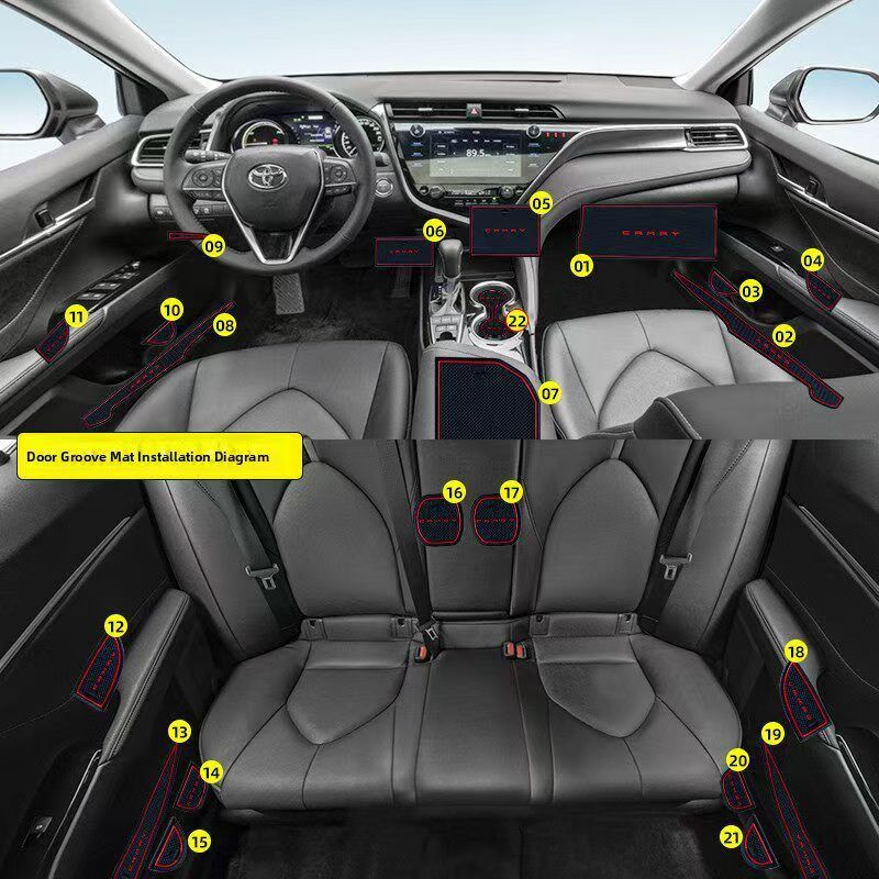 Brand new 9th generation Toyota Camry special door slot mat and cup holder mat for 2024-2026 models, interior storage box mat modification